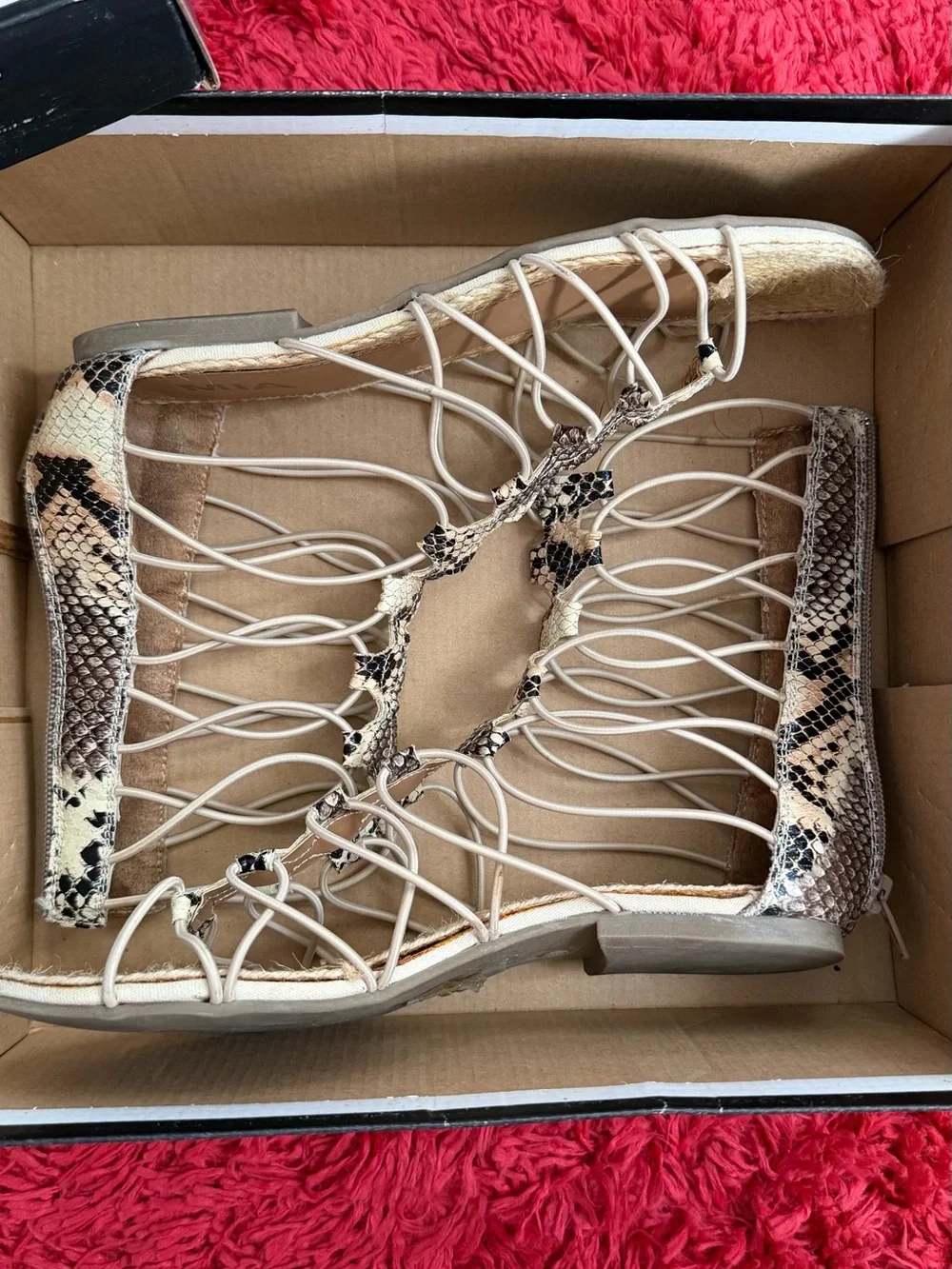 MIA Beige Snake-Print Lace-Up Espadrille Sandals